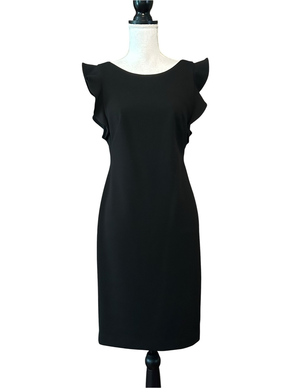 Calvin Klein Square Back Flutter Sleeve Sheath Dress Women’s SZ 4 in Black